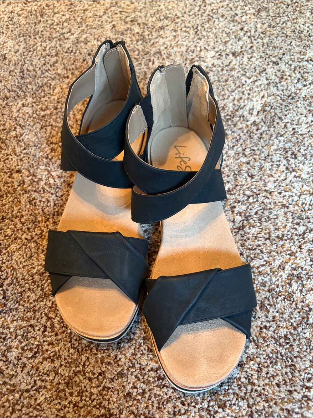 Life Stride Black Crisscross Wedge Sandals